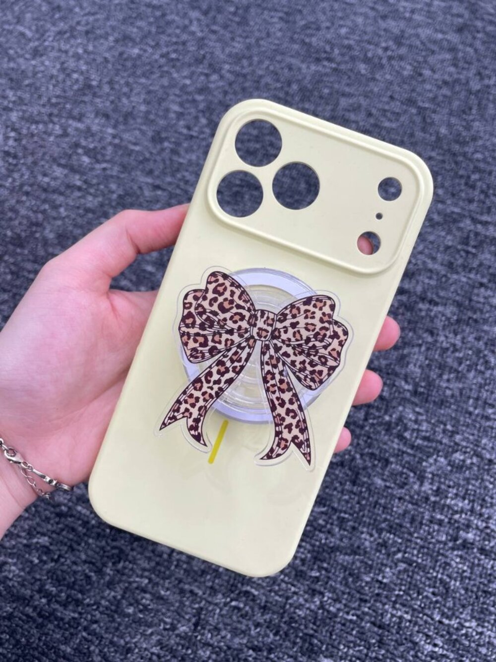 Leopard Print Bow Phone Grip | Coquette Cheetah Aesthetic Phone Holder